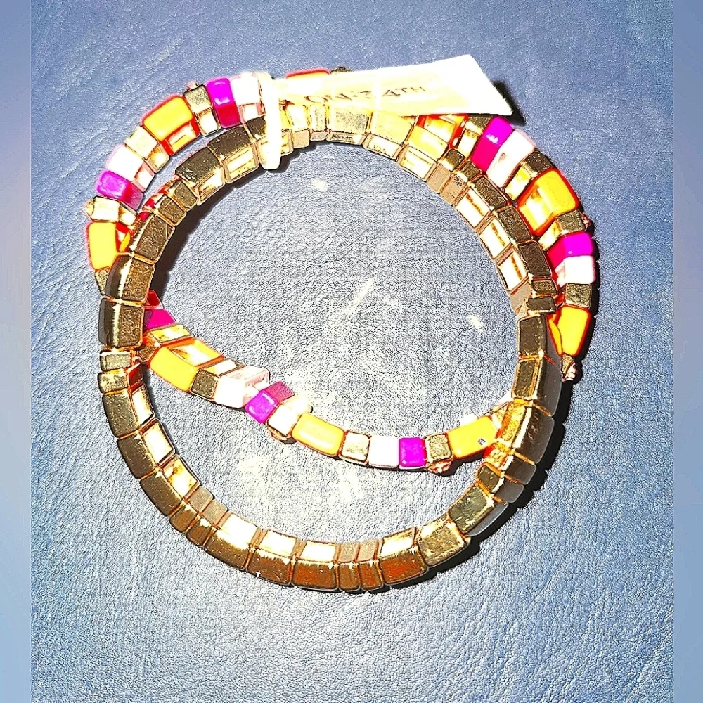 Gold Tone Two-piece Set Pave' Multicolor Bar Stretch Bracelets Created For Macys